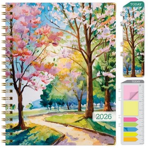 HARDCOVER 2026 Planner, 8.5"x11": 14 Months (Nov 2025-Dec 2026), Daily/Weekly/Monthly,  Bookmark, Pocket Folder w Sticky Notes (Watercolor Tree) - 1 of 4