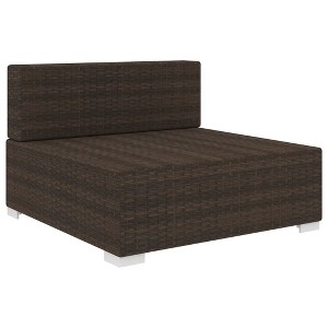 vidaXL Patio Furniture Rattan Sofa Chair Middle Seat with Cushions Poly Rattan - Brown - 1 of 4