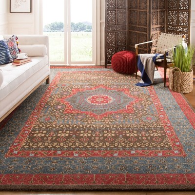 Navy and Red Synthetic Rectangular Persian Style Area Rug
