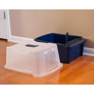 Large Navy and Clear Plastic Enclosed Litter Box with Scoop