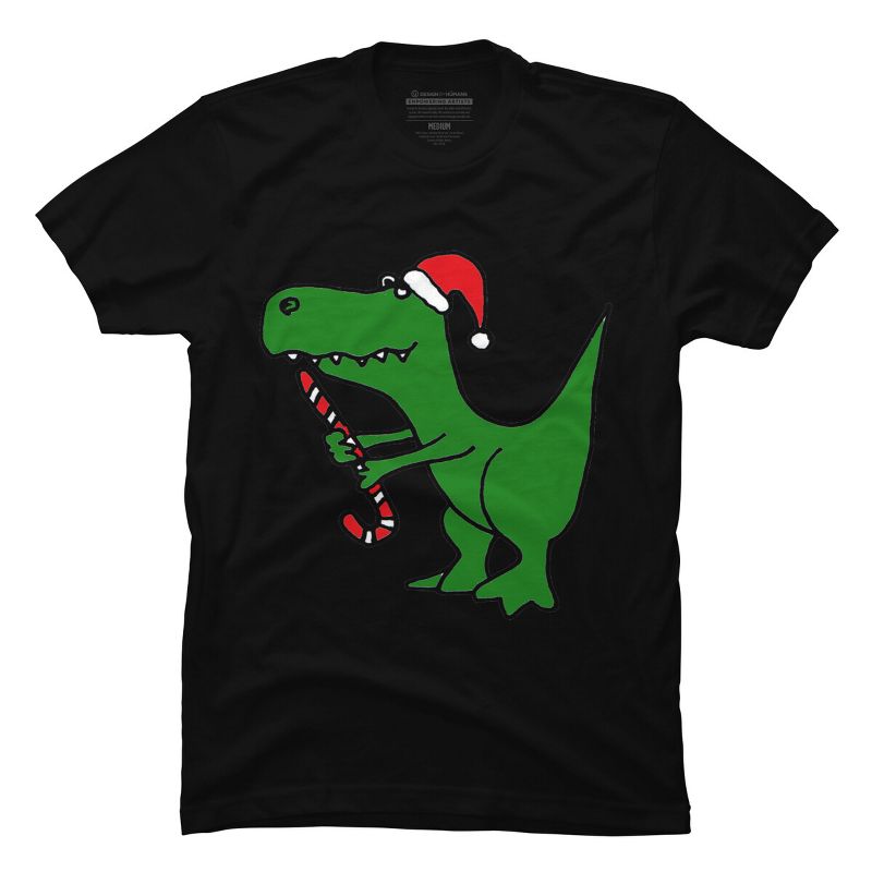 Men's Design By Humans Funny Christmas Green T-rex Dinosaur By SmileToday T-Shirt, 1 of 5