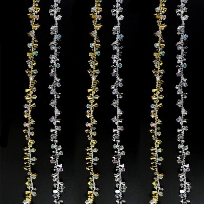 4E's Novelty Set of 4 Crystal Beaded Christmas Tree Garland Ornaments - Silver & Gold Bead Garland for Christmas Tree Decorations Acrylic Twist
