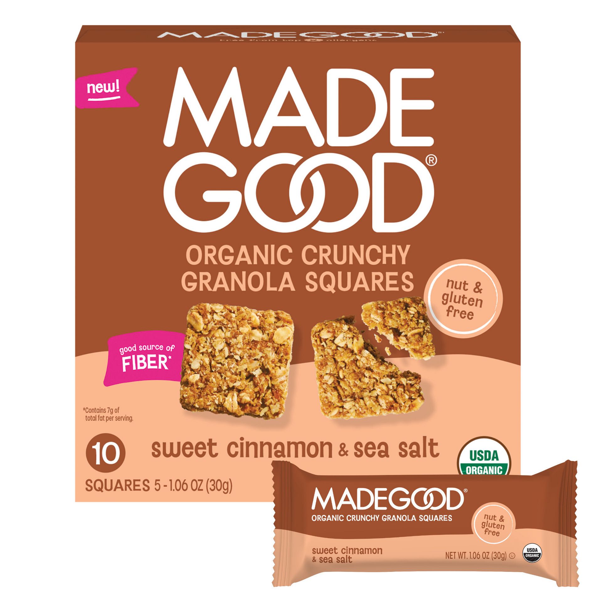 MadeGood Organic Crunchy Granola Squares Sweet Cinnamon & Sea Salt Snack Bars - 5.3oz/10ct