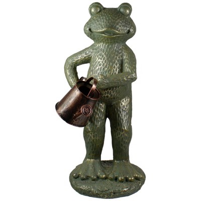 Northlight 17" Gold Verdigris Frog with Watering Can Outdoor Garden Statue