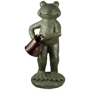 Northlight 17" Gold Verdigris Frog with Watering Can Outdoor Garden Statue