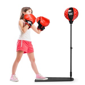 Costway Kids Punching Bag w/Adjustable Stand Boxing Gloves Boxing Set, Red - 1 of 4