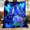 1pc Whimsy Wings Adult Novelty Party Gift - Blue Hummingbird & Floral Design Polyester Throw Blanket, Ideal for Sofa, Bed, Travel, Office. - 2 of 4