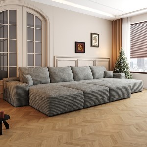 GDFStudio Kennan Modern 135" Corduroy Upholstered 6-Seater Sectional Sofas - 1 of 4