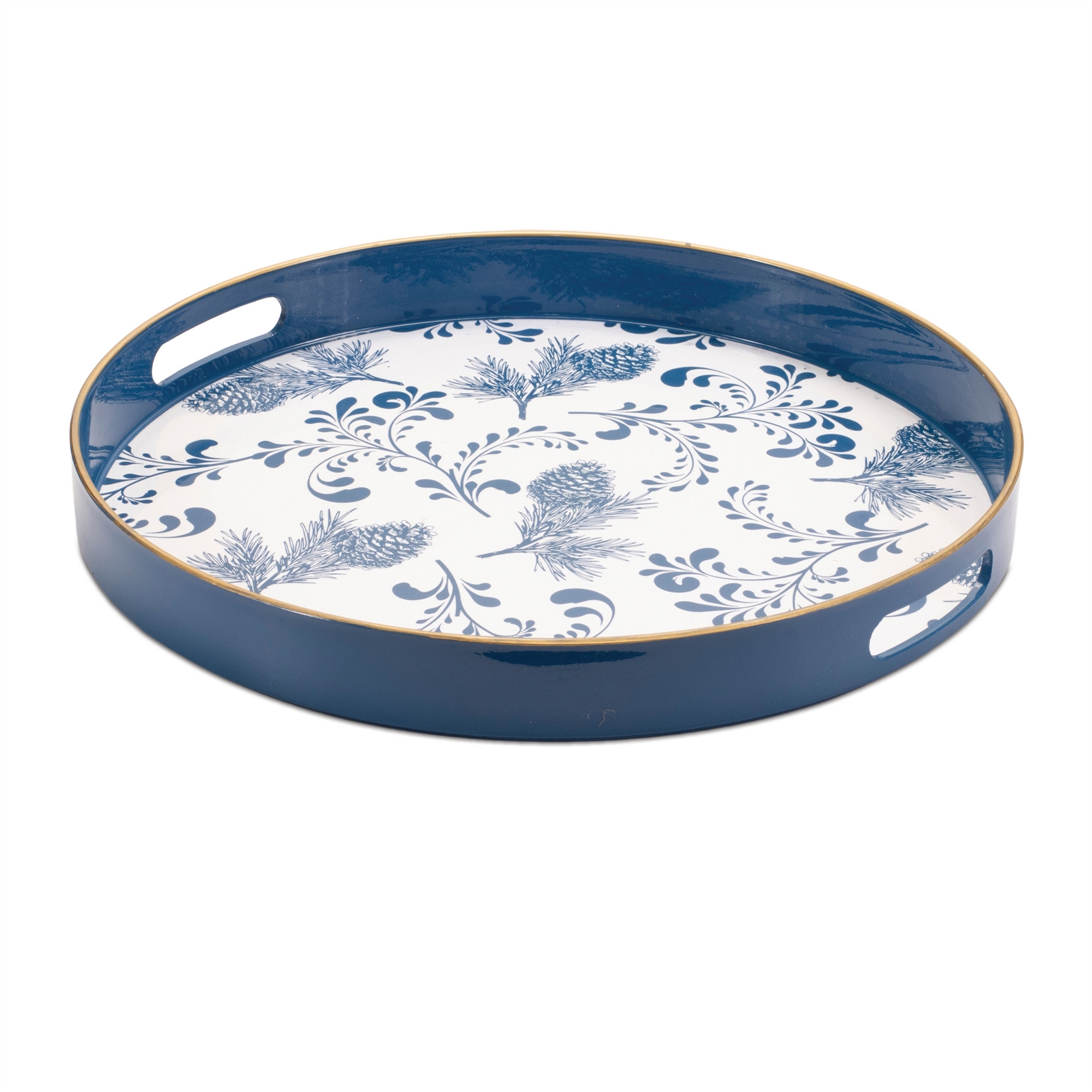 Blue White And Gold Round Serving Tray