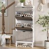 Fluted Shoe Cabinet with 3 Flip Doors & 1 Drawer, Slim Freestanding Organizer with Iron Legs, Hidden Shoe Storage for Hallway - 2 of 4
