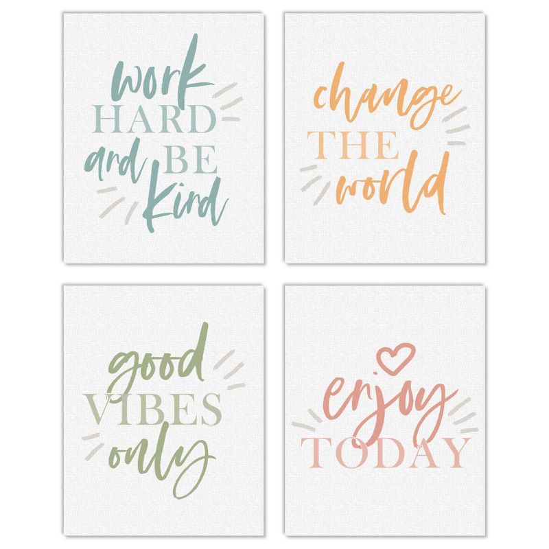 Big Dot of Happiness Work Hard and Be Kind - Unframed Inspirational Quotes Linen Paper Wall Art - Set of 4 - Artisms - 8 x 10 inches Colorful, 1 of 8