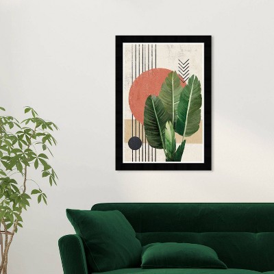 15"x21" Abstract with Banana Leaves Framed Wall Art Print Green - Wynwood Studio