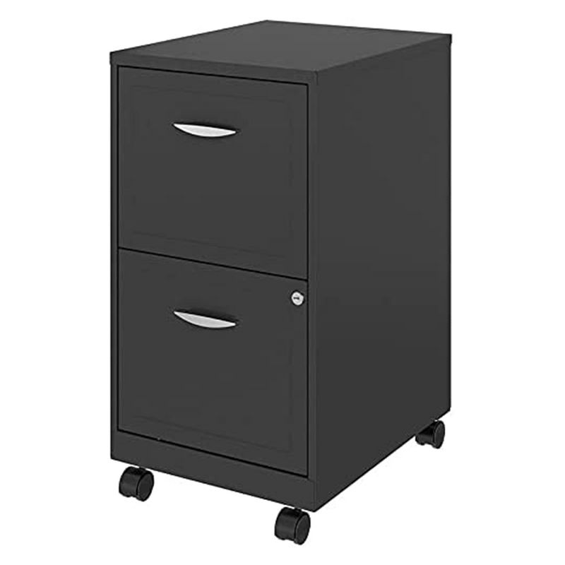 Space Solutions 18 Inch Wide Metal Mobile Organizer File Cabinet for Office Supplies and Hanging File Folders with 2 File Drawers, Charcoal, 1 of 7