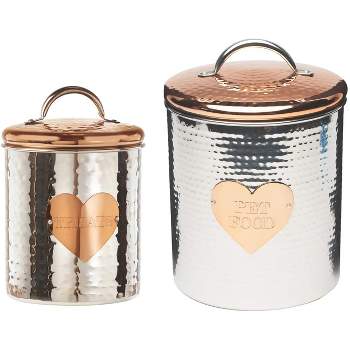 Amici Pet Rosie Silver/Rose Gold Metal Treats Canister 2 Size Set, Pet Food Storage Containers, Dog Food Jar with Lid,38 & 104 Ounce