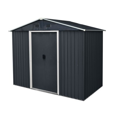 Vynxaria 8x4FT Outdoor Metal Storage Shed with Foundation & Sliding Lockable Door, for Backyard/Patio/Lawn, Black & White
