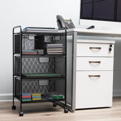 Black Metal Mesh 4-Drawer Mobile Storage Trolley