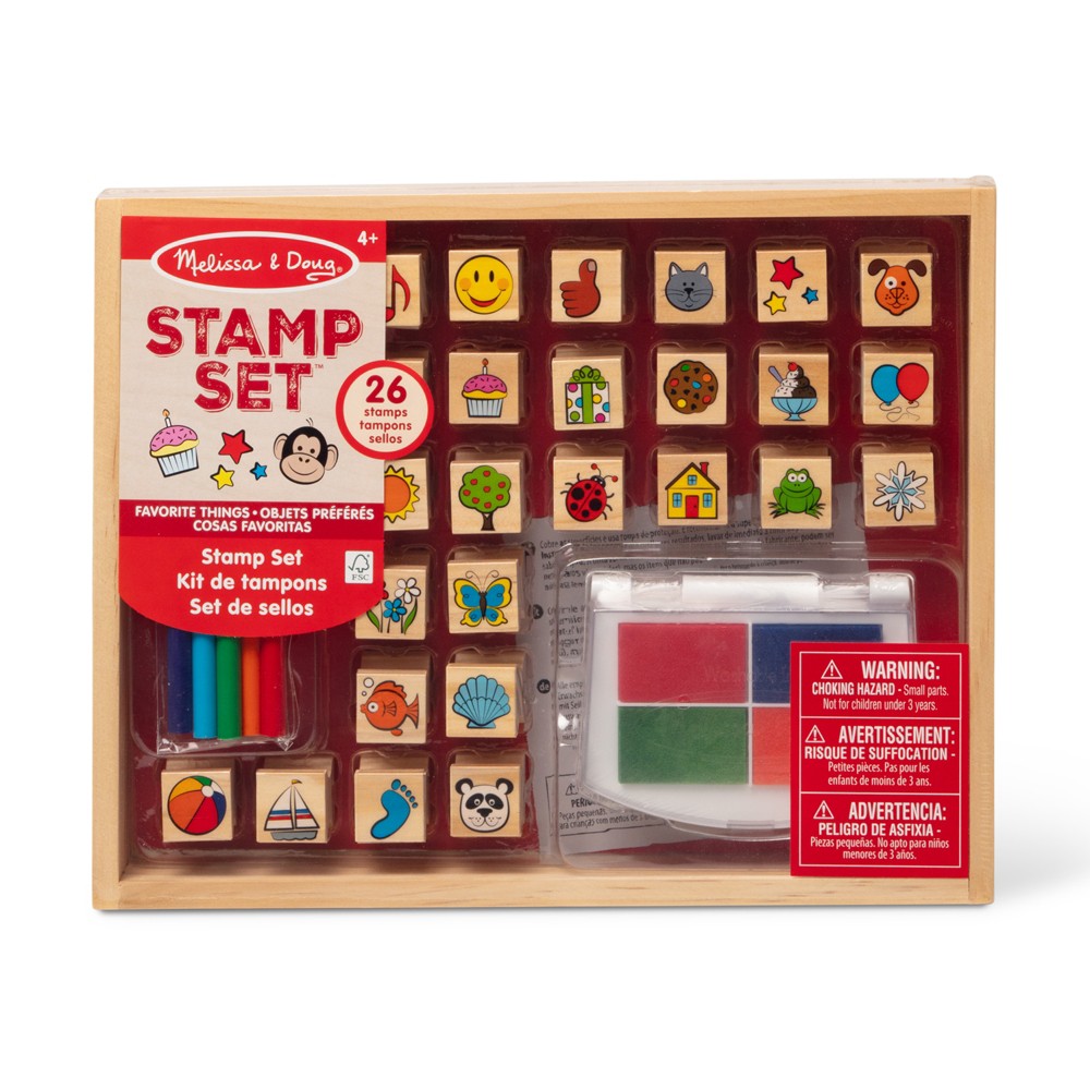 Photos - Accessory Melissa&Doug Melissa & Doug Wooden Stamp Set, Favorite Things - 26 Wooden Stamps, 4-Color Stamp Pad 