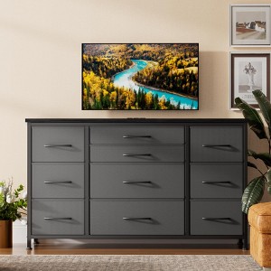 10 Drawer Dresser with Wooden Top for Bedroom, Rustic Tv Stand Dresser with Power Outlet for 55" TV, Fabric Dressers with Drawers for Living Room - 1 of 4