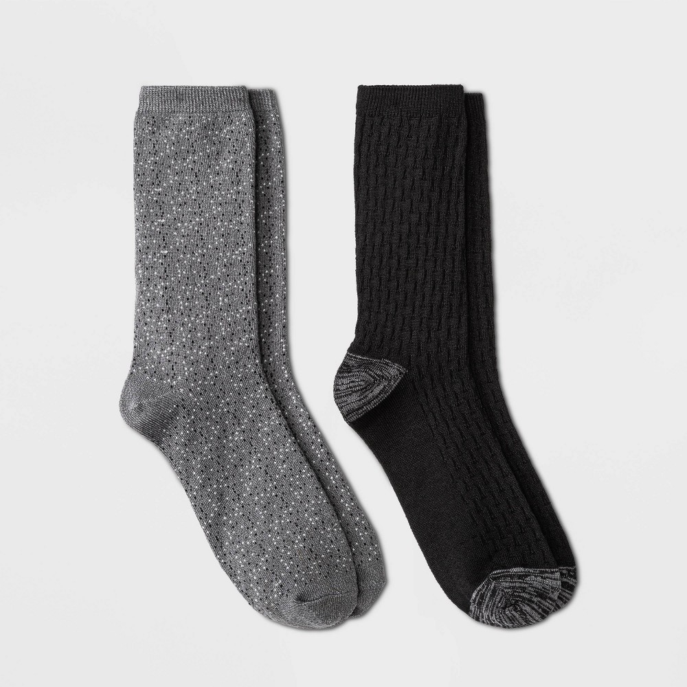 Warm Essentials by Cuddl Duds Women's Lightweight Birdseye Stitch 2pk Crew Socks - Gray Twist 4-10