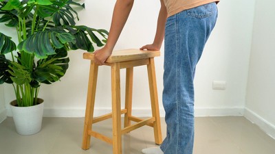 Adjustable Natural Wood Backless Saddle-Style Counter Stool