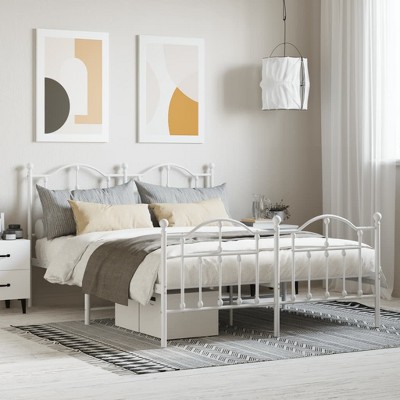 vidaXL Metal Bed Frame with Headboard and Footboard White 53.1 in.x74.8 in.