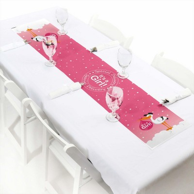 Big Dot of Happiness Girl Special Delivery - Petite Pink It's a Girl Stork Baby Shower Paper Table Runner - 12 x 60 inches