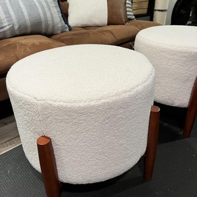 Elroy Faux Shearling Round Ottoman With Wood Legs Cream - Threshold ...