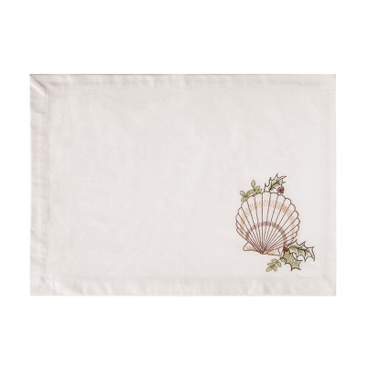 C&F Home Shells with Holly Cotton Quilted Embroidered Placemat Set of 6