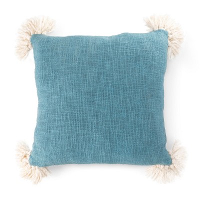 18" Blue Embroidered Cotton Deer Throw Pillow