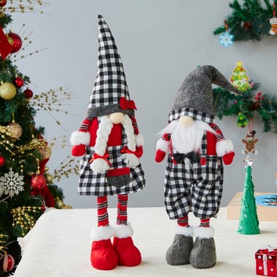 Joyfy 23" Christmas Couple Gnome Decoration Long Leg, Nordic Tomte Gnomes Christmas Decorations Party Gifts (Black Buffalo)