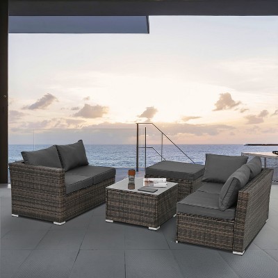 Isabel 4-Piece PE Wicker Patio Conversation Set with Tempered Glass Coffee Table, Patio Furniture, Outdoor Furniture - Maison Boucle