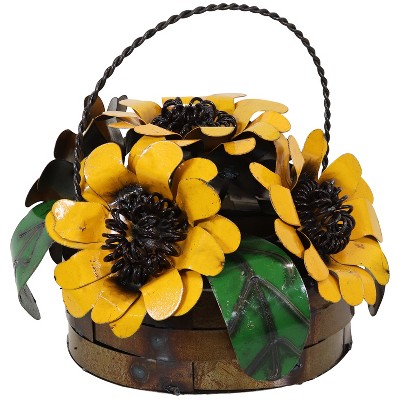 Sunnydaze Indoor/Outdoor Metal Yellow Sunflower Basket for Living Room, Porch, Patio, Garden, or Yard - 11.5"