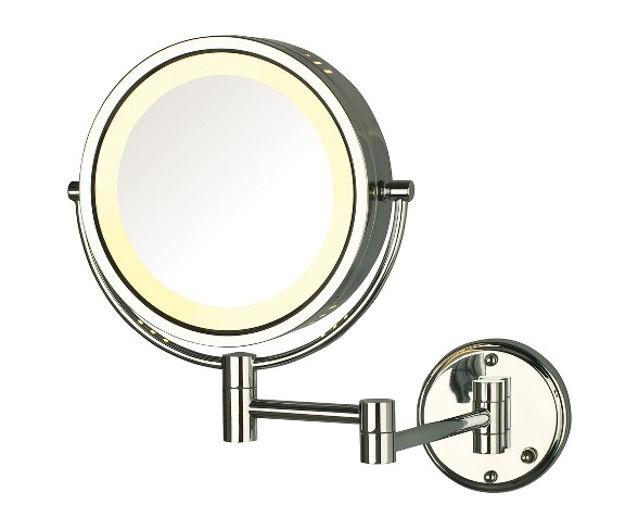 Jerdon 8X-1X Direct Wire Halo Lighted Wall Mount Mirror Extends 13.5" Chrome