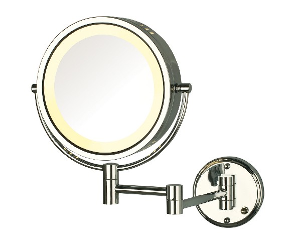Jerdon 8X-1X Direct Wire Halo Lighted Wall  Mirror Extends 13.5" Chrome