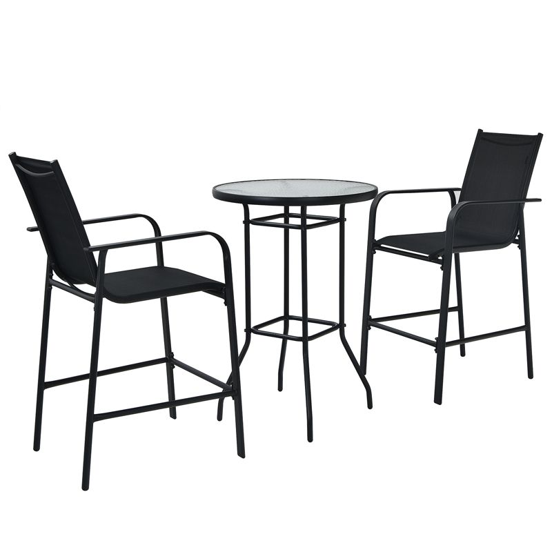 Tangkula 3 PCS Patio Bistro Set Outdoor Table & Chairs Set w/Tempered Glass Top Black, 5 of 7