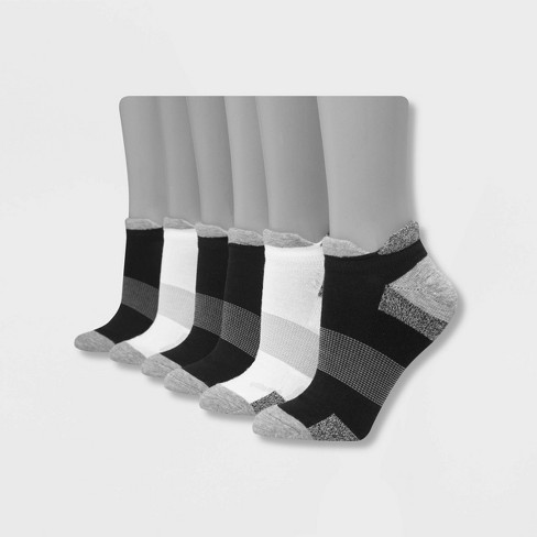 Hanes Performance Women's Cushioned 6pk No Show Tab Athletic Socks - Black/white  5-9 : Target
