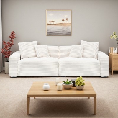 104.72" Corduroy Sofa with 4 Throw Pillows & Solid Wood Frame