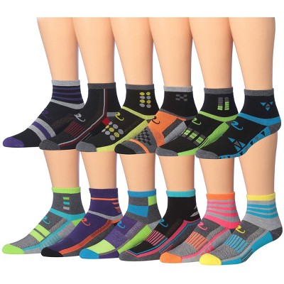 JAMES FIALLO Men's 12-Pairs Running & Athletic Power Stripe Storm Patterned Sports Performance Ankle/Quarter Socks