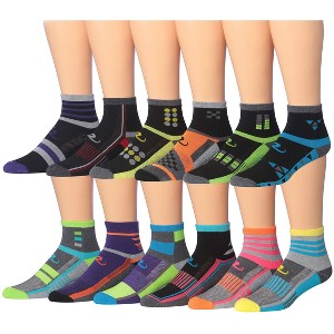 JAMES FIALLO Men's 12-Pairs Running & Athletic Power Stripe Storm Patterned Sports Performance Ankle/Quarter Socks - 1 of 1