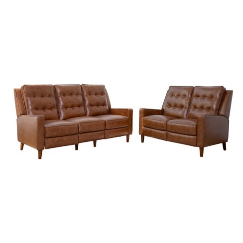 Holt Mid Century Pushback Leather, Loveseat Leather Reclining Sofa