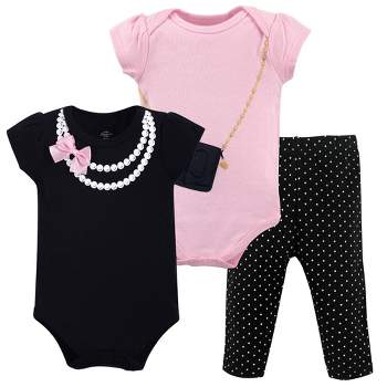 Little Treasure Baby Girl Cotton Bodysuit and Pant Set, Pearls