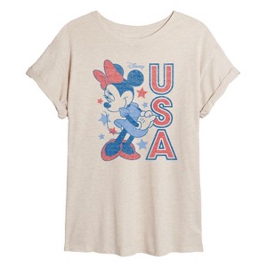 Women's Disney Minnie USA Oversized Graphic T-Shirt - Birch - Large - 1 of 4
