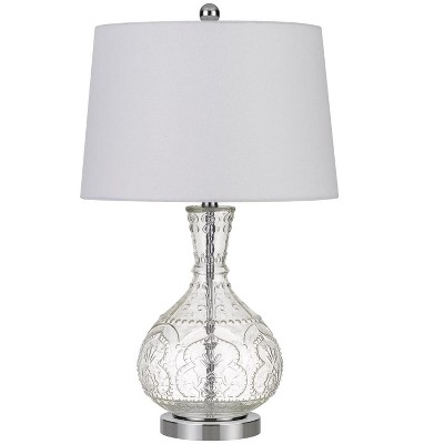 Cal Lighting 150W Nador Glass Table Lamp With Taper Drum Hardback Fabric Shade