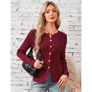Garvee Women Long Sleeve Button Down Open Front Ribbed Knit Crop Cardigan Tops Slim Fit Sweater Pullover - 1 of 4