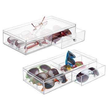 mDesign Plastic Glasses Storage Organizer Box with 2 Drawers, 2 Pack