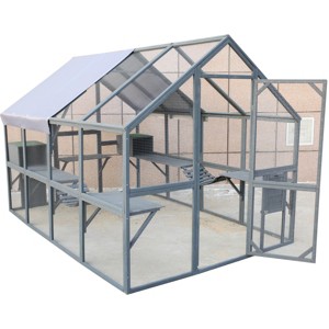 LAOTIES 110" Large Outdoor Wooden Catio,Cat Enclosure with Bridges,Catwalks And Small Houses,Covered Playpen For Multiple Cats - 1 of 4