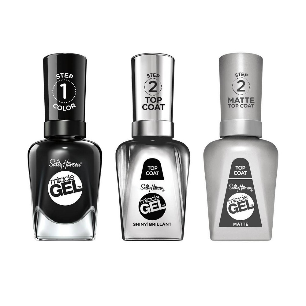 Photos - Nail Polish Sally Hansen Miracle Gel Nail Color Trio Pack - Onyx-pected Shiny Top Coat 