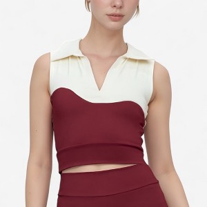Anna-Kaci Active Women's Sleeveless Colorblock Cropped Top with Collared Neckline and Sculpted Contrast Design - 1 of 4