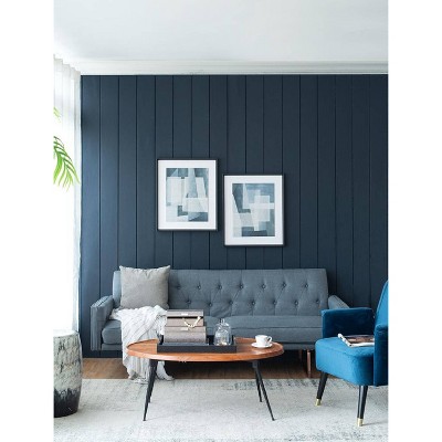 Set of 2 Blue Geometric Abstract Canvas Prints with Black Frames