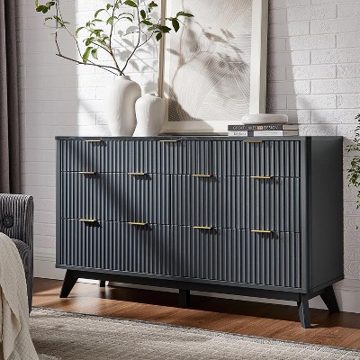 SinCiDo 54" Fluted 7 Drawer Chest of Drawers, Faux Marble Topped Modern Dresser with Curved Design, for Bedroom, Living Room, Hallway